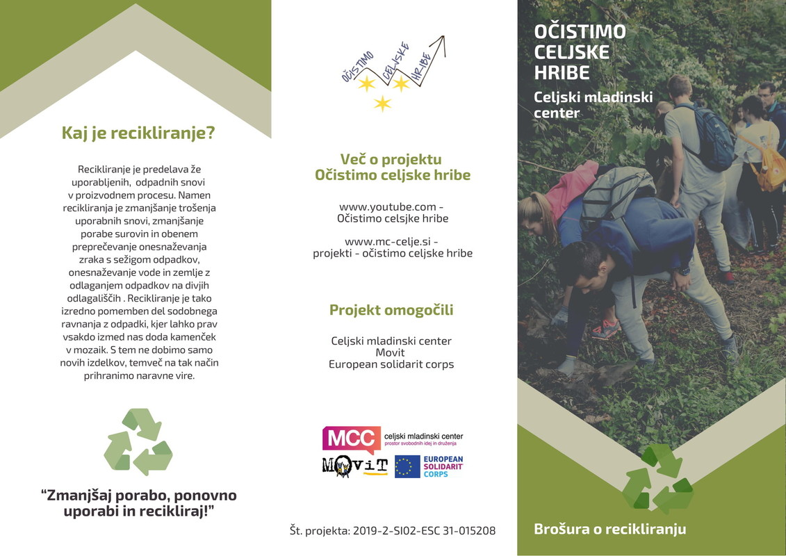 V okviru projekta »Očistimo celjske hribe« izdali brošuro o recikliranju